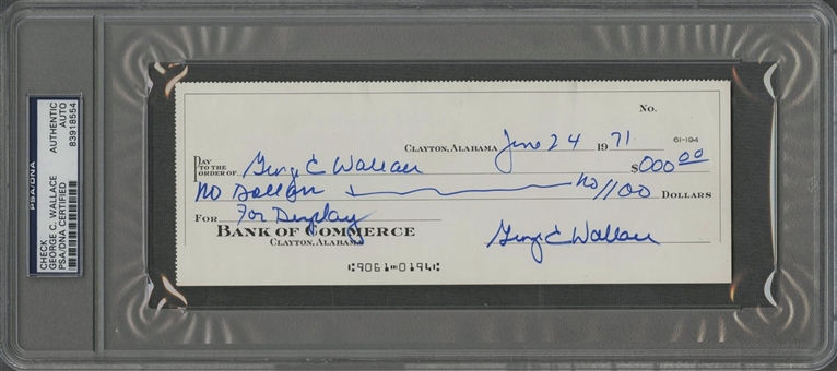 1971 George Wallace Signed Check (PSA/DNA)